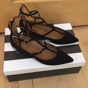 Black suede Aquazzura flats - never worn
